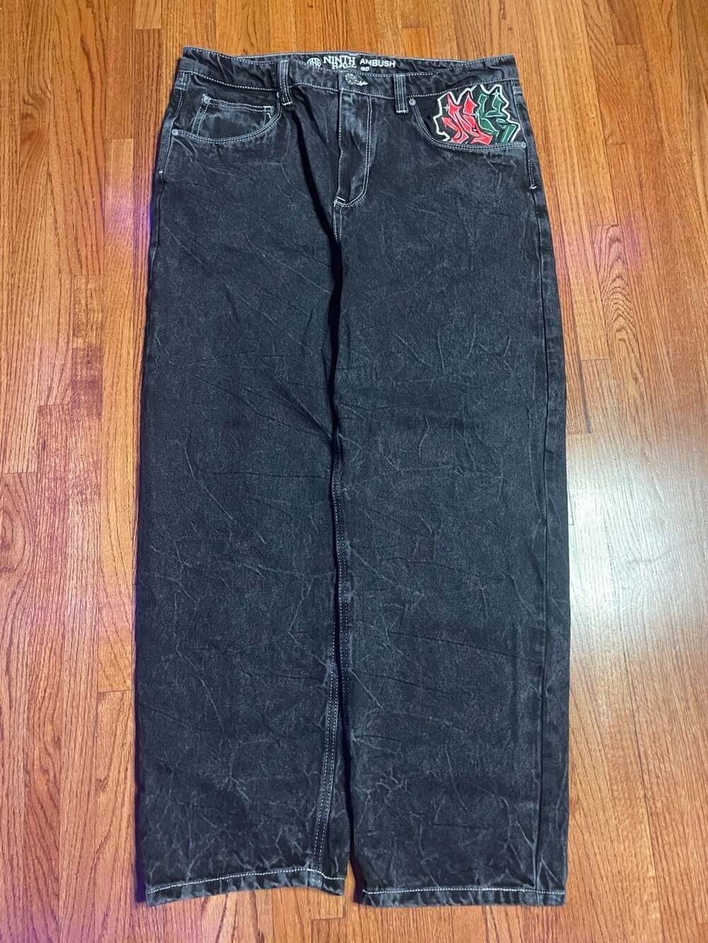 Ninth Hall Ambush Embroidered Black Wash Jeans Size 36